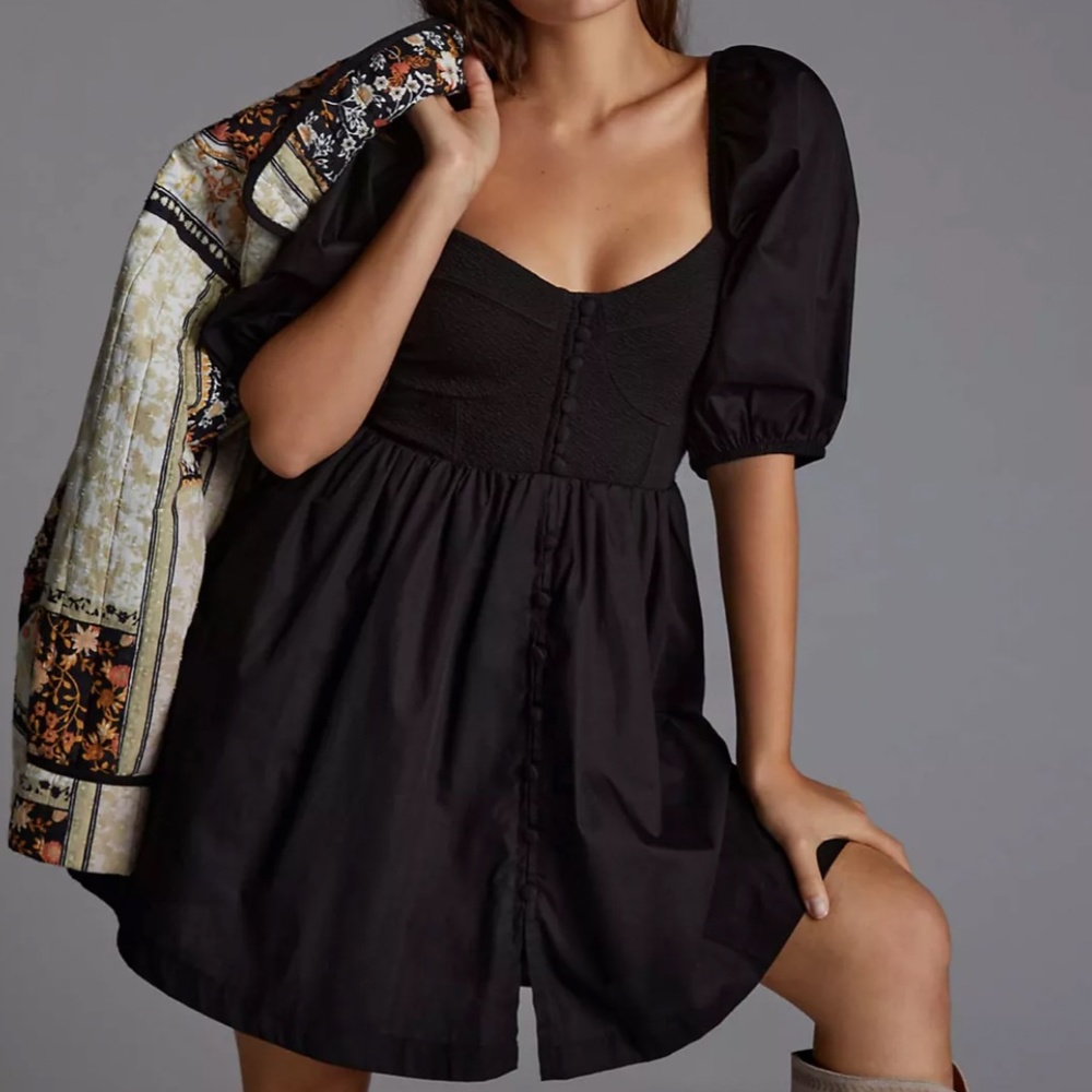 Maeve by Anthropologie Puff-Sleeved Sweetheart Mini Dress